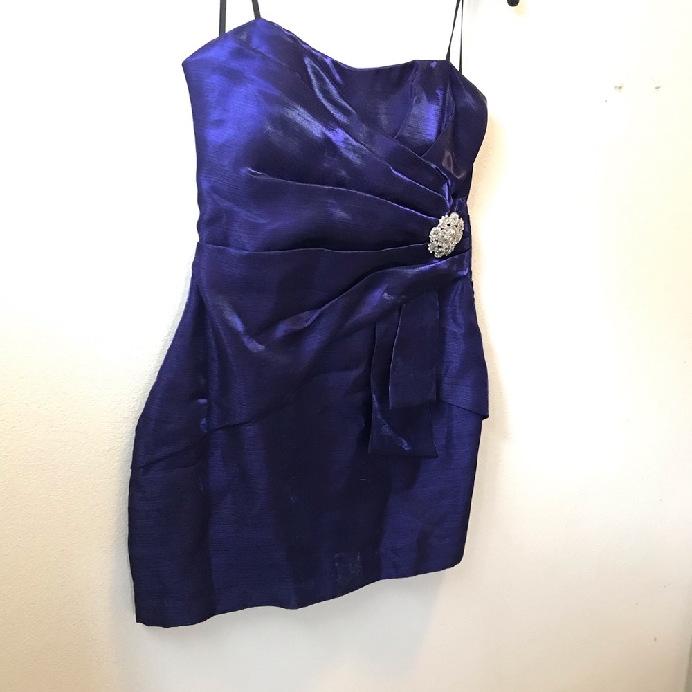 Purple strapless mini dress